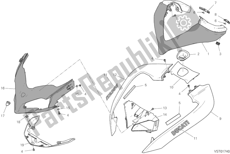 All parts for the Cowling of the Ducati Multistrada 1260 S ABS USA 2020
